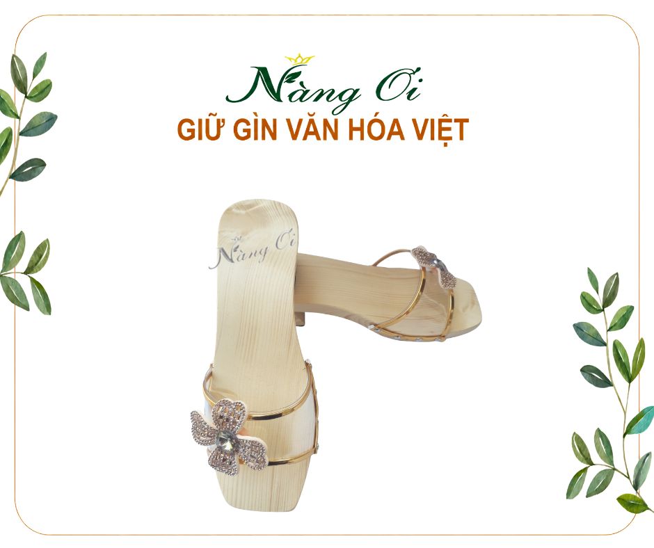 guốc gỗ làm từ gỗ thông tự nhiên, cao 5cm gót vuông chắc chắn